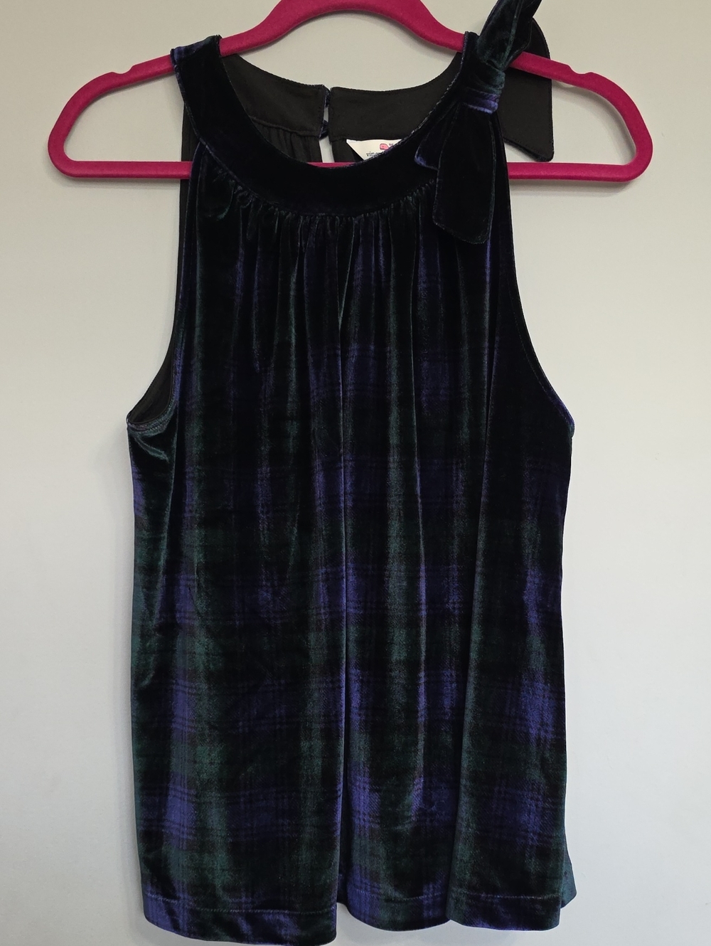 Vineyard Vines Black and Purple Velvet Plaid Tie-Shoulder Camisole